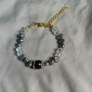 Blue and Purple K-9 Crystal and Real Pearl Bracelet